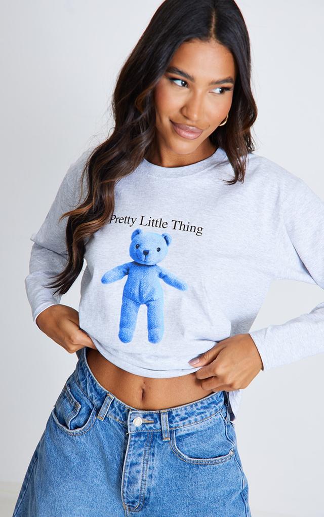 PRETTYLITTLETHING Ash Grey Teddy Bear Print Long Sleeve T Shirt on Productcaster.