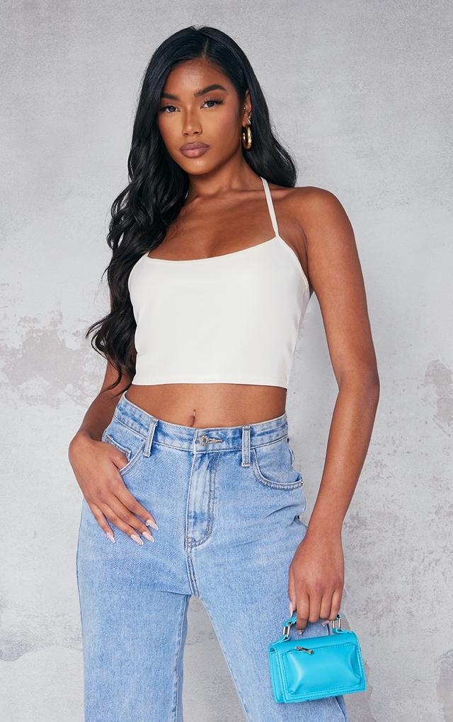 Cream Faux Leather Halter Crop Top on Productcaster.