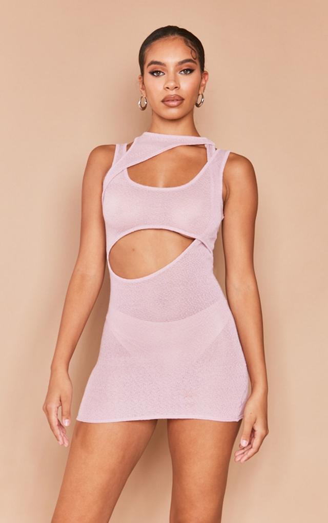 Lilac Textured Sheer Layered Cut Out Bodycon Dress on Productcaster.