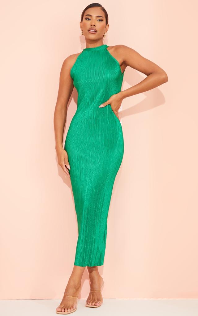 Green Plisse High Neck Midi Dress on Productcaster.