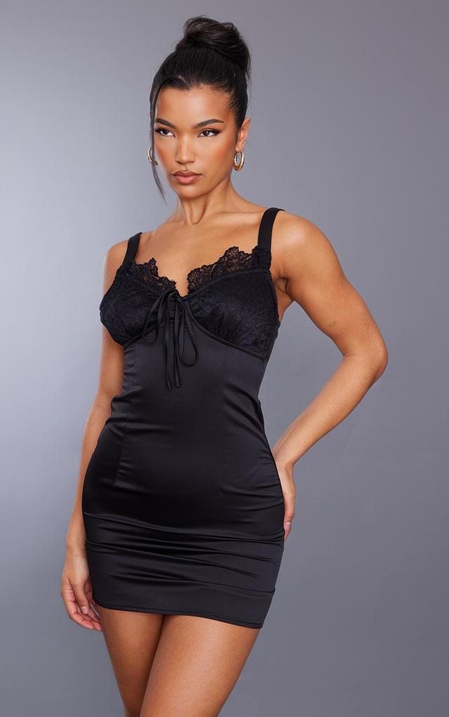 Black Satin Lace Bust Detail Sleeveless Bodycon Dress on Productcaster.