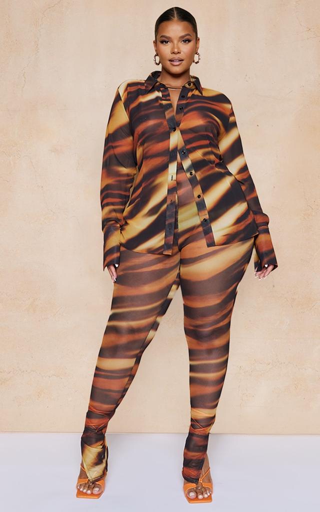 Plus Brown Tiger Printed Mesh Split Hem Leggings on Productcaster.