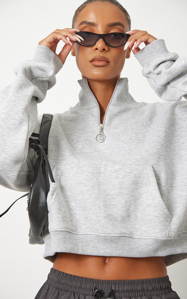 Ash Grey Half Zip High Neck Crop Sweat on Productcaster.