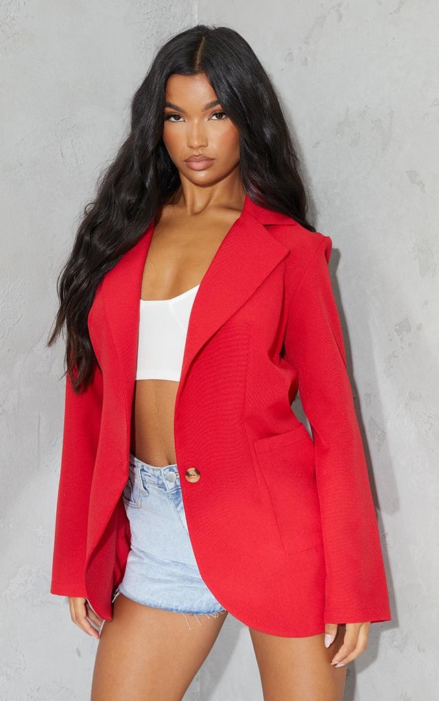 Red Basic Single Breasted Oversized Blazer on Productcaster.