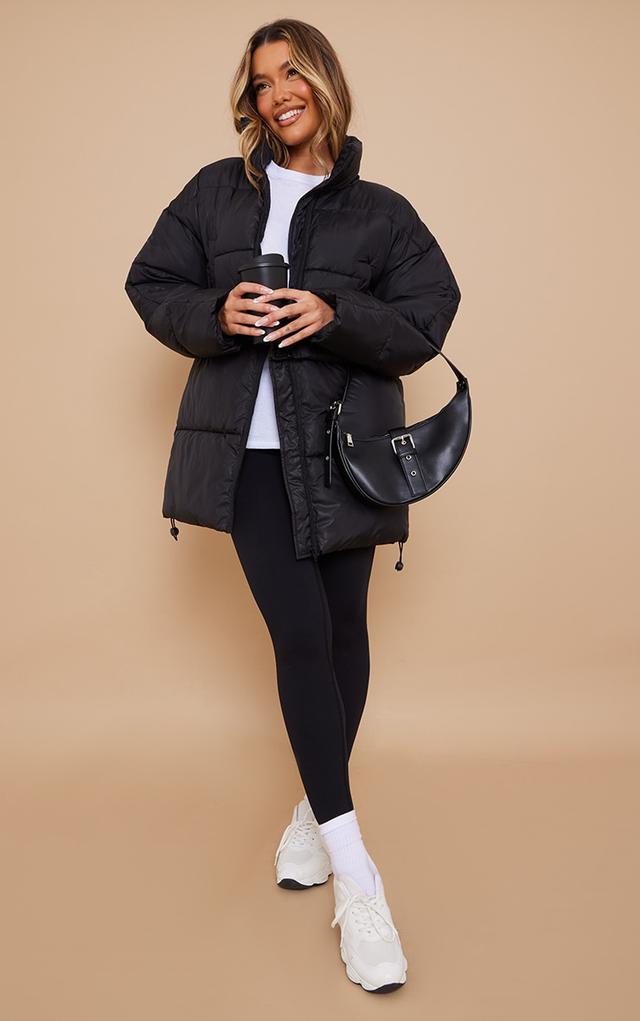 Black Detachable Hem Longline Puffer Coat on Productcaster.