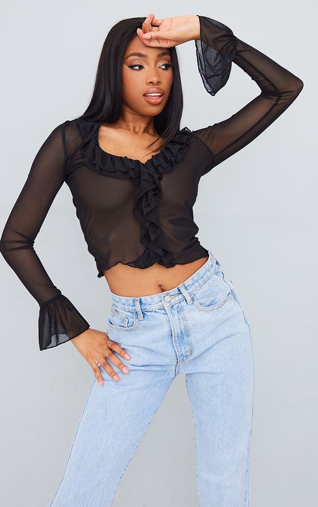 Tall Black Mesh Frilled Detailed Shirt on Productcaster.