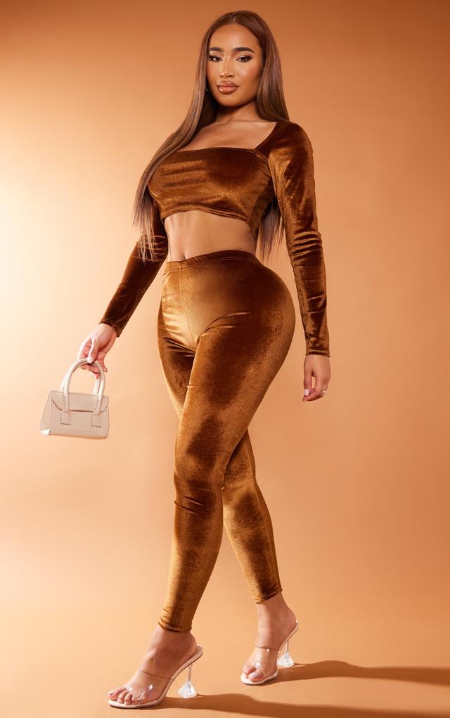 Shape Chocolate Brown Velvet High Waisted Leggings on Productcaster.