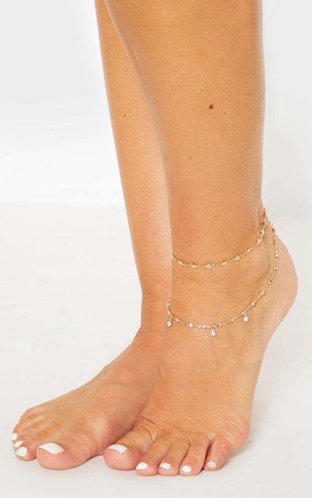 Gold Double Layer Stars And Diamante Chain Anklet on Productcaster.