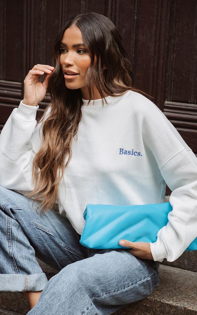 Cream Basics Embroidered Deep Band Crop Sweatshirt on Productcaster.