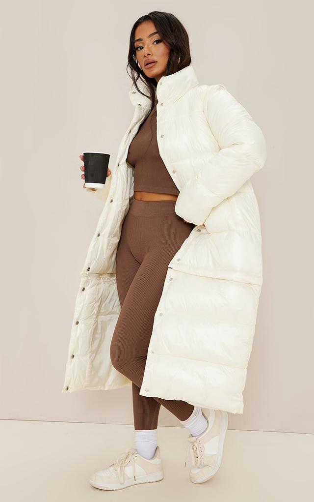 Petite Cream Detachable Sleeve And Hem Maxi Puffer Coat on Productcaster.