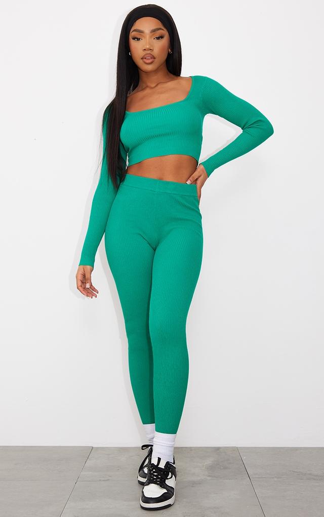 Bright Green Basic Rib Knit Leggings on Productcaster.