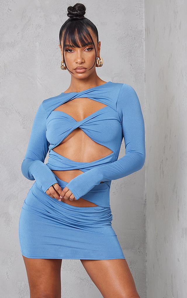 Steel Blue Twist Cut Out Bodycon Dress on Productcaster.