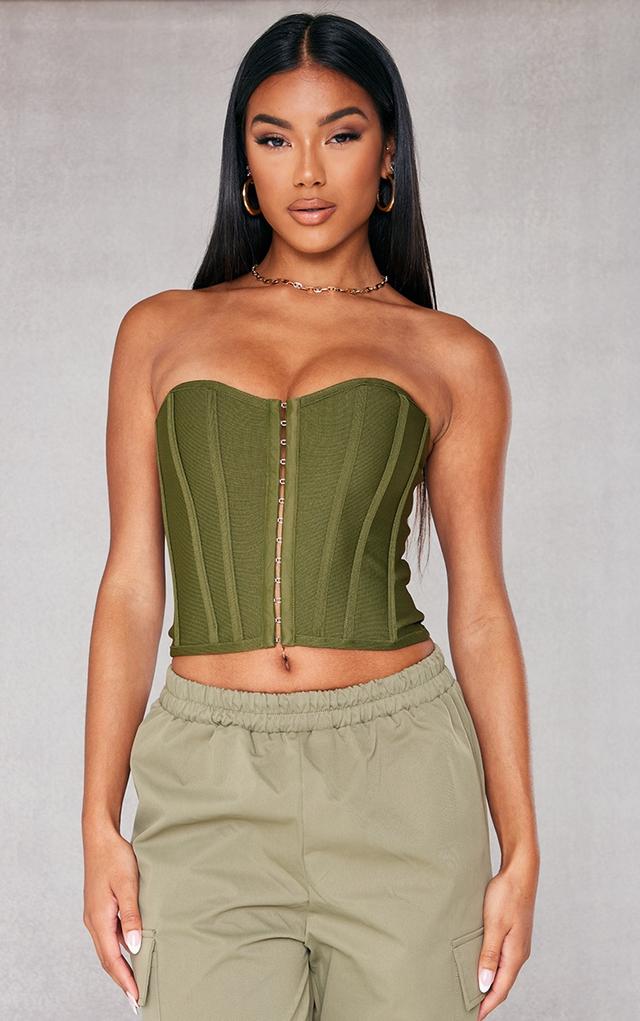 Khaki Bandage Hook And Eye Structured Corset on Productcaster.