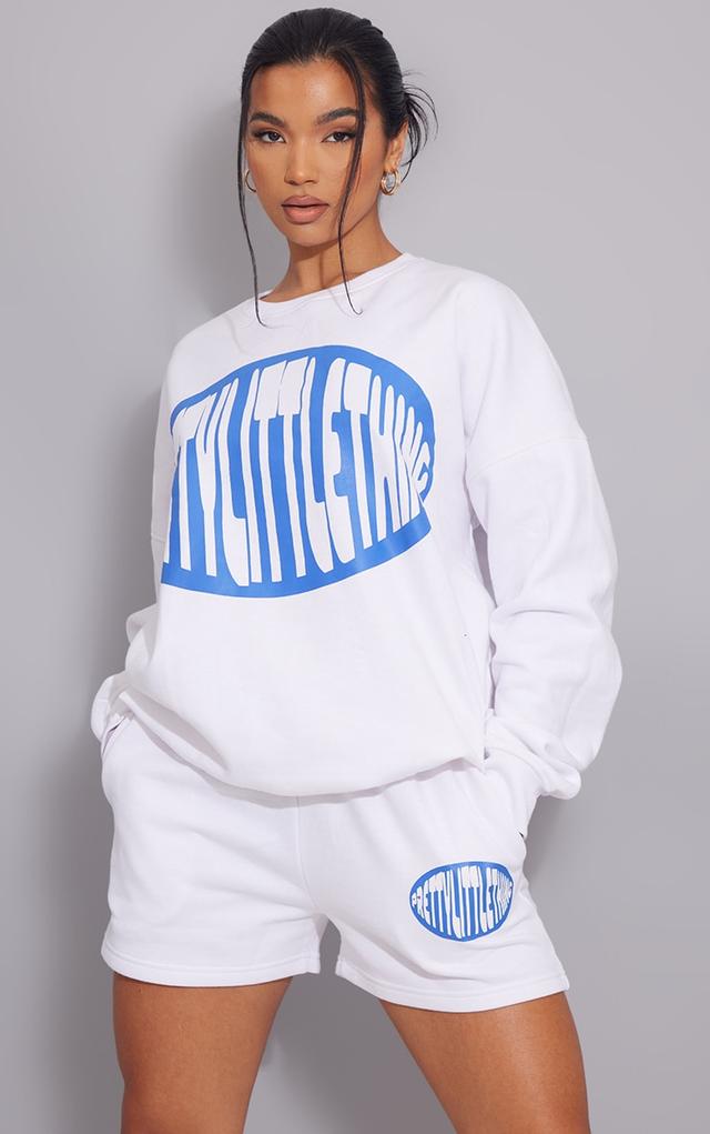 PRETTYLITTLETHING White Oversized Printed Sweater on Productcaster.