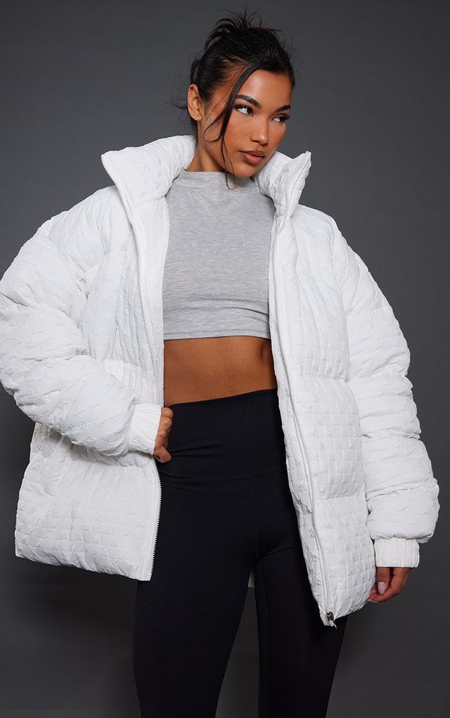 White Textured Oversized Puffer Coat on Productcaster.