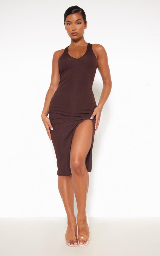 Chocolate Rib Cross Back Strap Midaxi Dress on Productcaster.