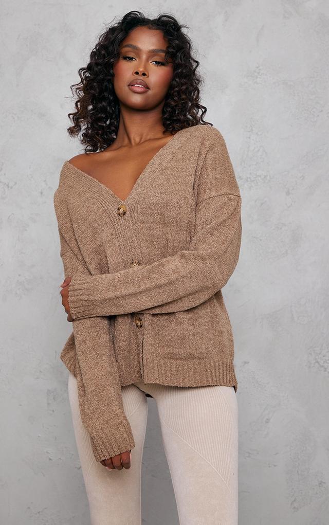 Mocha Boucle Knit Oversized Button Cardigan on Productcaster.