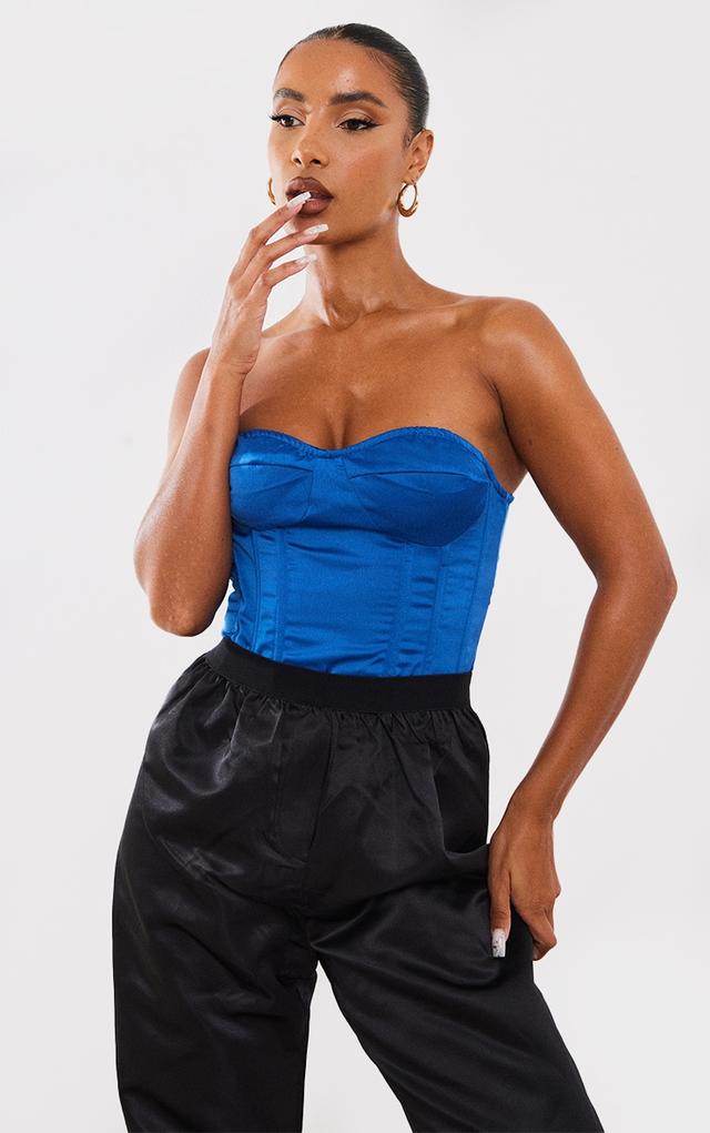 Bright Blue Strapless Satin Boned Corset on Productcaster.