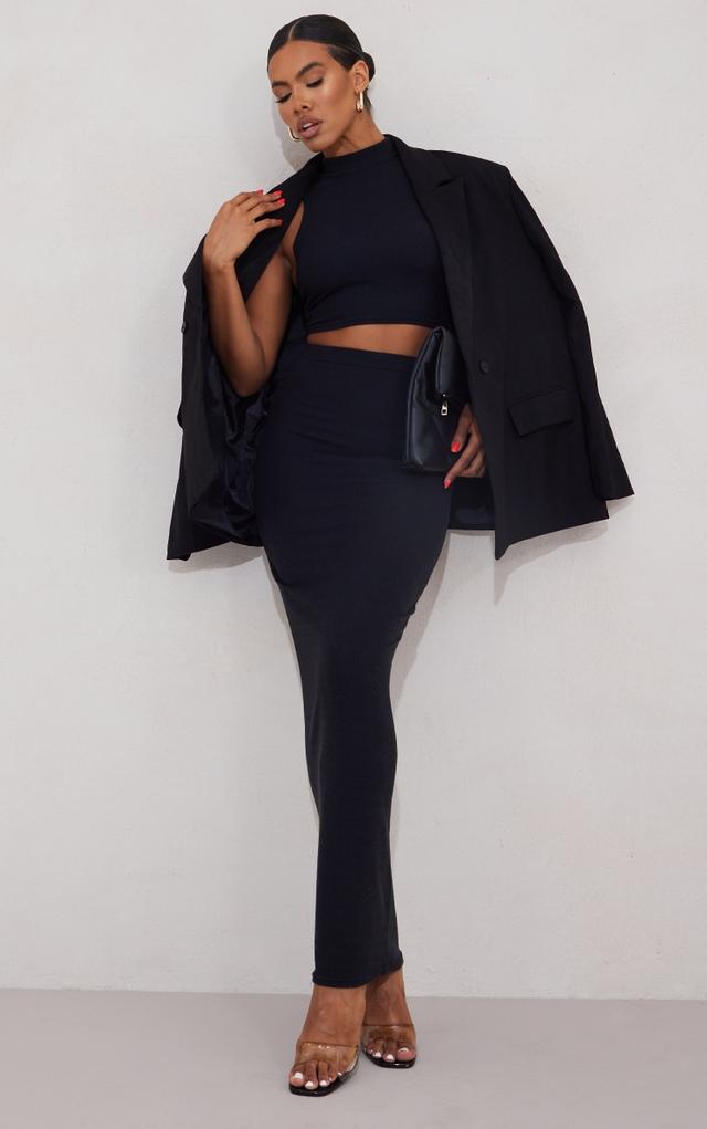 Black Textured Jersey High Waist Midaxi Skirt on Productcaster.