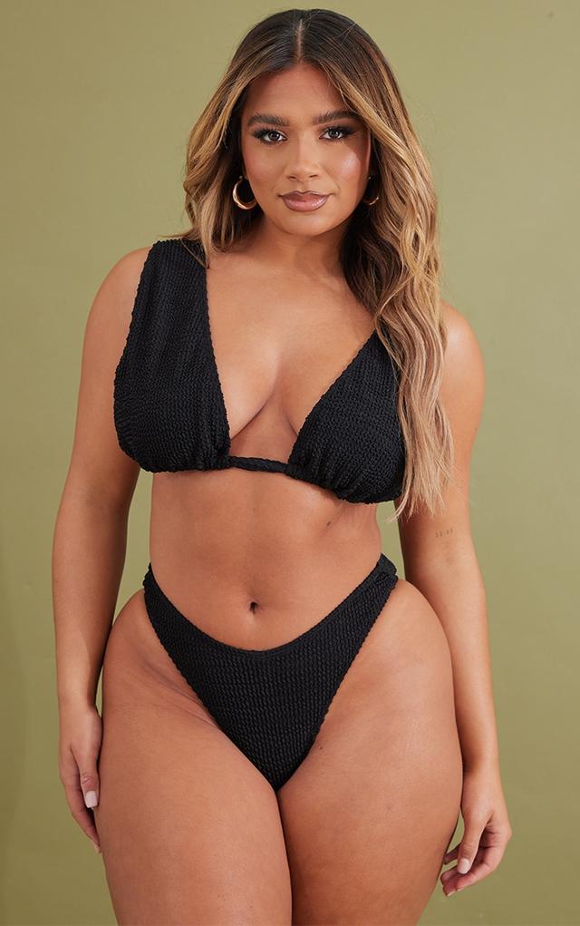 Black Mix & Match Crinkle Fuller Bust Plunge Bikini Top on Productcaster.