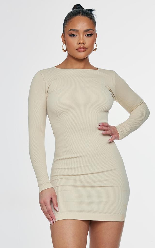 Desert Sand Structured Contour Rib Ruched Bodycon Dress on Productcaster.