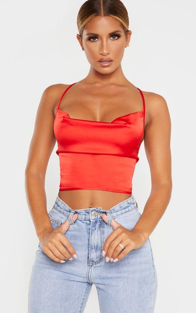 Red Satin Strappy Back Cowl Neck Cami on Productcaster.