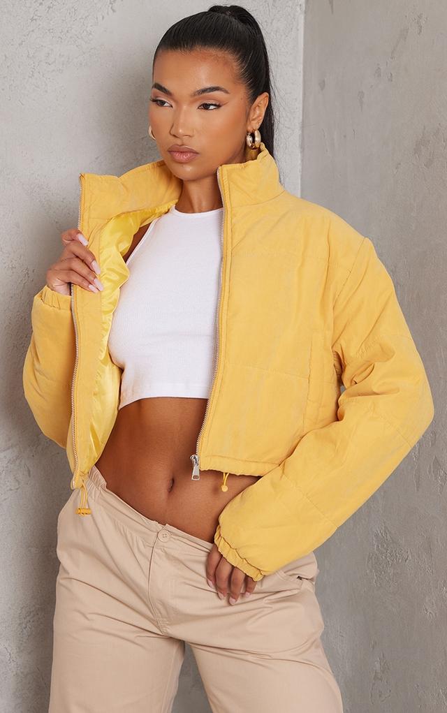 Mustard Super Cropped Peach Skin Puffer on Productcaster.