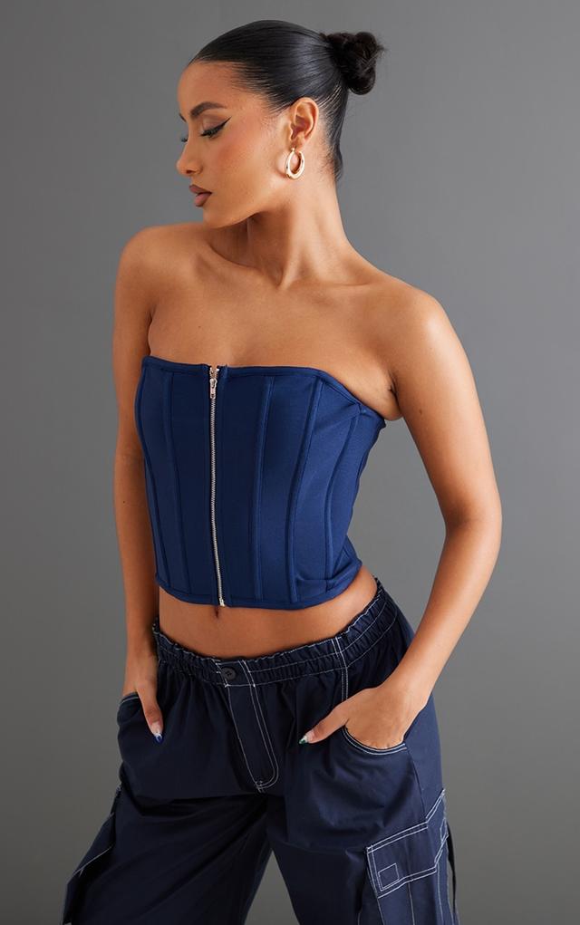 Navy Bandage Zip Structured Corset on Productcaster.