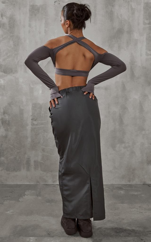 Charcoal Grey Slinky Open Back Halter Cold Shoulder Crop Top on Productcaster.