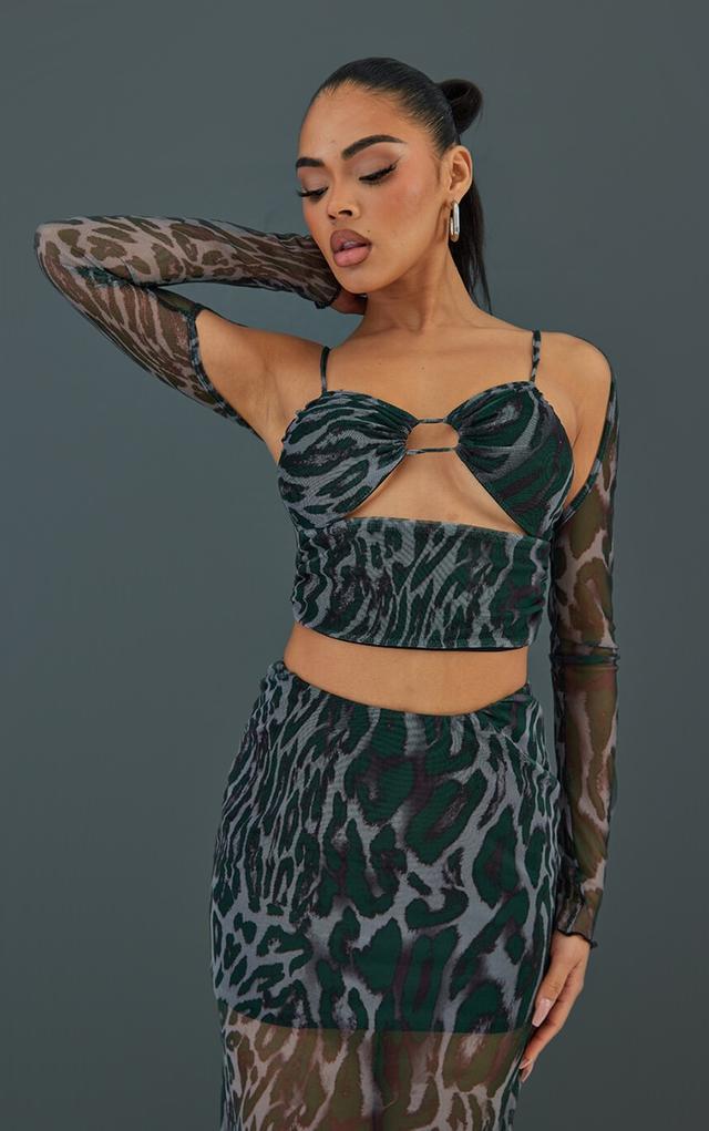 Black Print Mesh O-ring Bralet With Shrug on Productcaster.