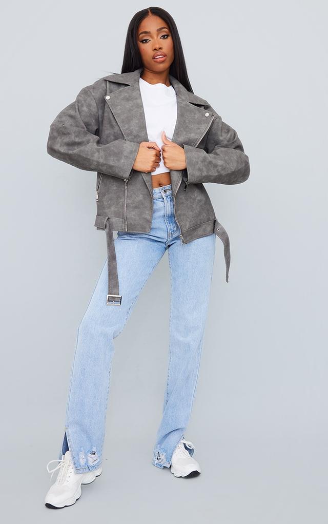 Tall Grey Washed Look Biker Jacket on Productcaster.