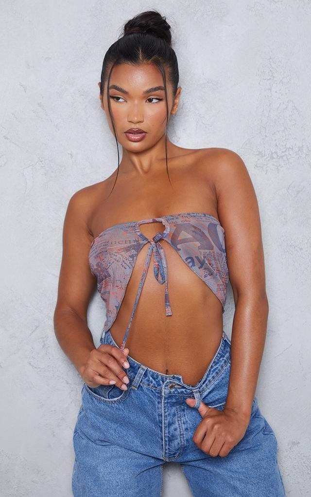 Multi Printed Mesh Split Front Crop Top on Productcaster.