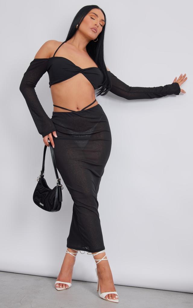 Black Mesh Cut Out Side Maxi Skirt on Productcaster.