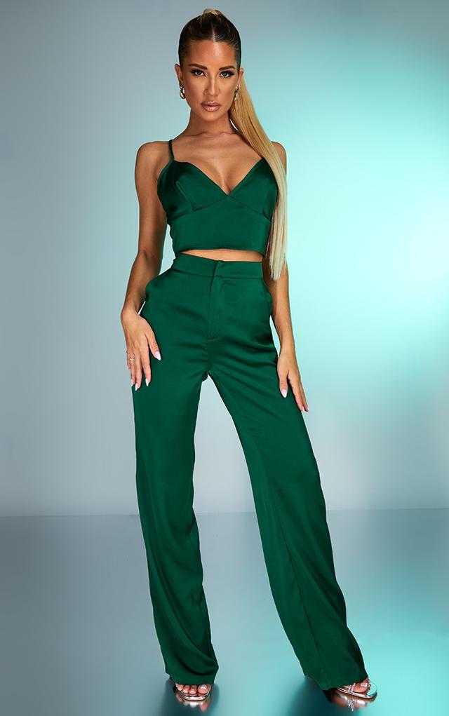 Forest Green Satin High Waist Wide Leg Trousers on Productcaster.