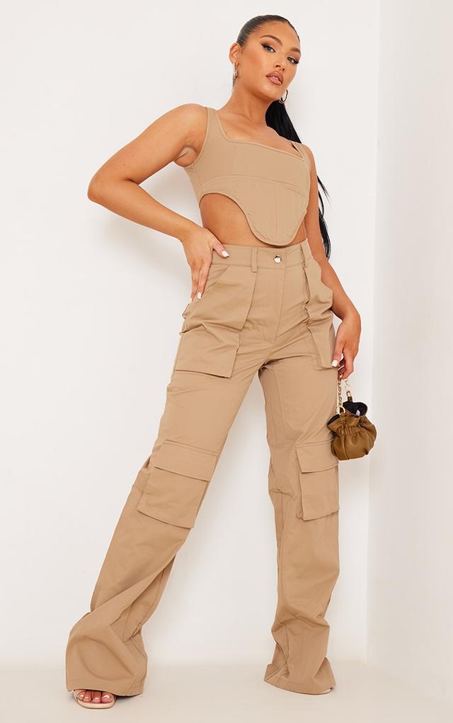 Brown Twill Pocket Detail High Waist Cargo Trousers on Productcaster.