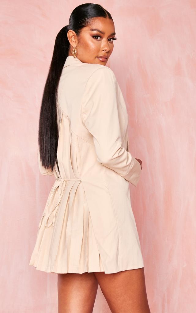 Stone Woven Oversized Pleated Tie Back Detail Blazer Dress on Productcaster.