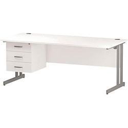 Impulse Rectangular Office Desk W1800xD800xH730mm Silver Legs White Top - 3-Drawer Fixed Pedestal , HuntOffice.co.uk on Productcaster.