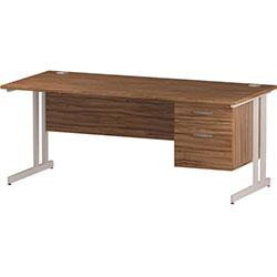 Impulse Rectangular Office Desk W1800xD800xH730mm White Legs Walnut Top - 2-Drawer Fixed Pedestal , HuntOffice.co.uk on Productcaster.