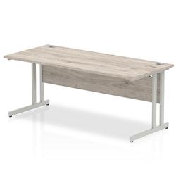 Impulse Rectangular Office Desk W1800xD800xH730mm Silver Double Cantilever Legs Grey Oak Top , HuntOffice.co.uk on Productcaster.