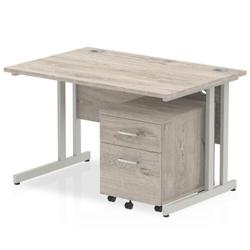 Impulse 1200 Straight Cantilever Silver Workstation With Two Drawer Mobile Pedestal Bundle Grey Oak , HuntOffice.co.uk on Productcaster.