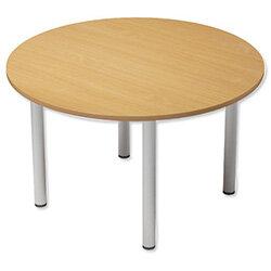 Kito Beech Meeting Room Round Office Table Silver Double Tubular Leg Dia1100xH725mm on Productcaster.