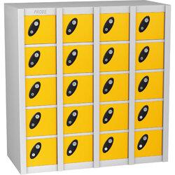 Probe MiniBox 20 Multi Door Low Block Stackable Lockers Cam Lock ACTIVECOAT W900xD380xH940mm Silver Body Yellow Door on Productcaster.