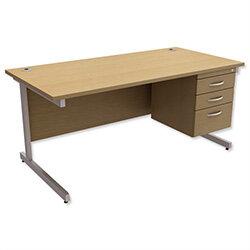 Rectangular Office Desk with 3-Drawer Pedestal & Silver Legs on Productcaster.