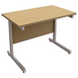 Rectangular Return Office Desk Silver Legs Urban Oak W1000xD600mm Ashford on Productcaster.