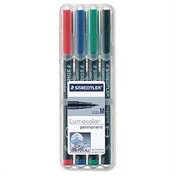 Staedtler Lumocolour Pen Permanent Medium Assorted 1mm (Pack of 4) 317-WP4 , HuntOffice.ie on Productcaster.