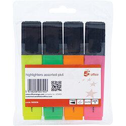 5 Star Highlighters Pens Chisel Tip Assorted Colours Wallet Pack of 4 on Productcaster.