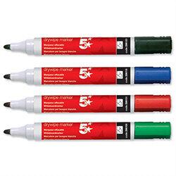 5 Star Dry-wipe Markers Assorted Colours Bullet Tip Pack 4. Xylene & Toluene Free Making Them Suitable For Use By Kids & Children. Ideal For Schools,  on Productcaster.