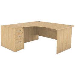 Left Hand Radial Panel End Office Desk With 3 Drawer Desk High Pedestal Beech Bundle Offer on Productcaster.