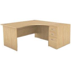 Right Hand Radial Panel End Office Desk With 3 Drawer Desk High Pedestal Beech Bundle Offer on Productcaster.