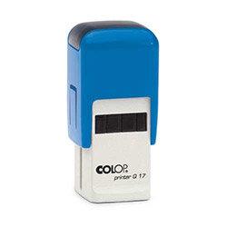 COLOP Printer Q 17 square custom text Pre-Inked Rubber Stamp Black Ink Blue Handle on Productcaster.